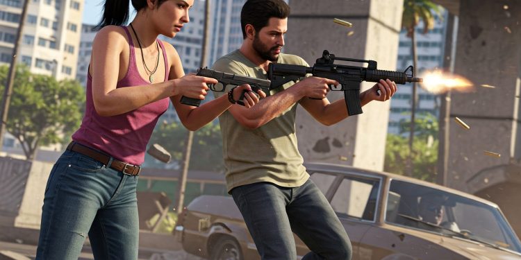 Intense firefight action sequence featuring protagonists in Grand Theft Auto VI.