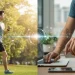 Dynamic image showing person using wearable tech for health and productivity