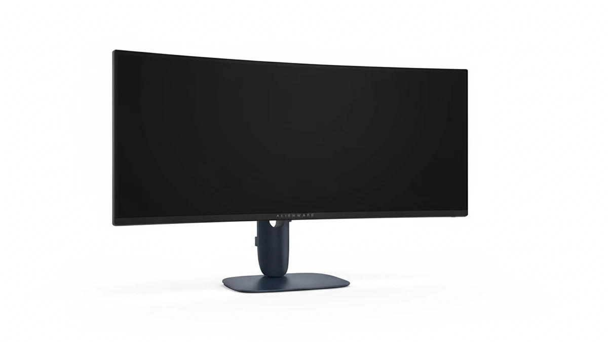 Alienware AW3425DWM 34 inch curved QD-OLED gaming monitor displaying high contrast HDR gameplay on a dark desk setup