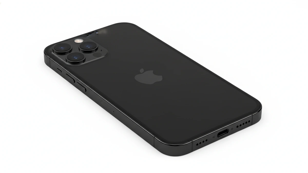 Apple iPhone 15 Pro Natural Titanium back view showing triple lens camera system and new USB-C charging port