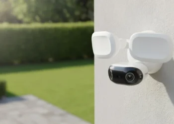 Reolink Elite Floodlight WiFi camera mounted on modern home exterior