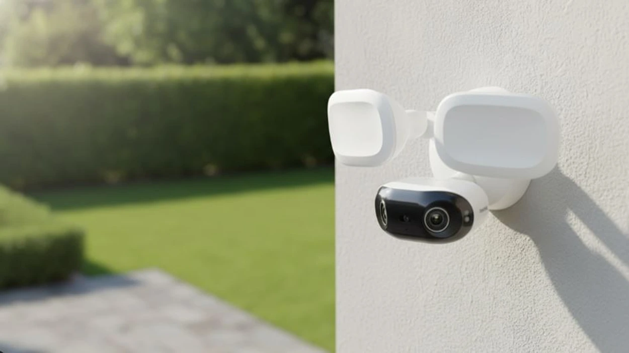 Reolink Elite Floodlight WiFi camera mounted on modern home exterior