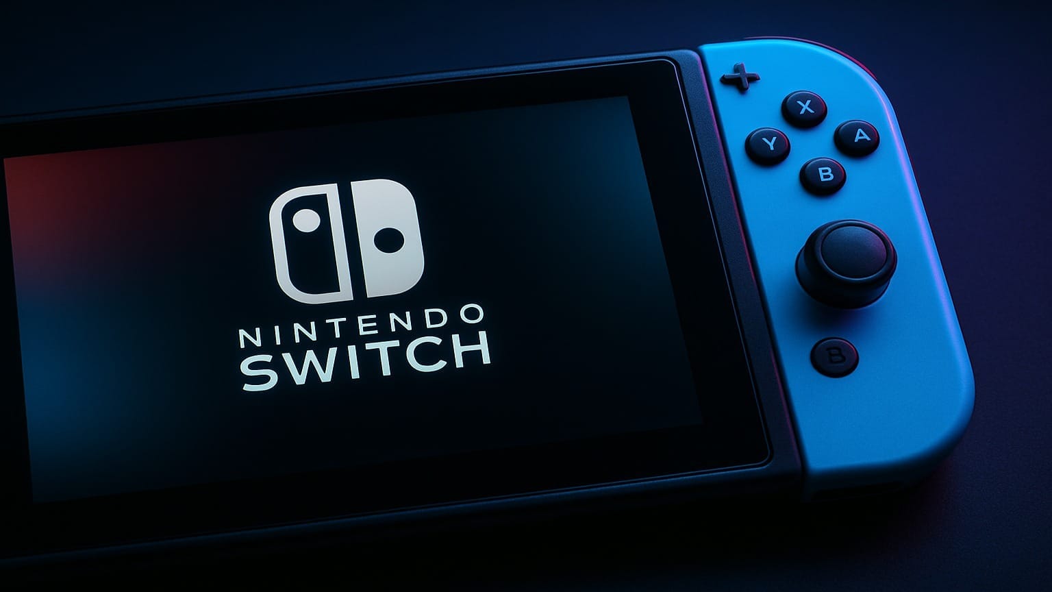 Nintendo Switch console showing white logo on a dark screen.