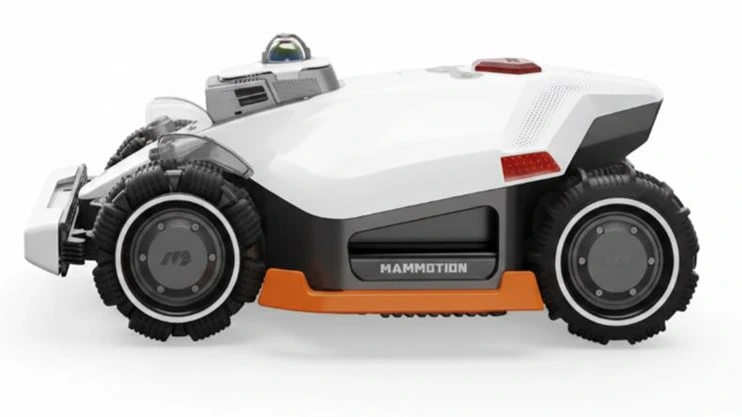 Left side view of Mammotion LUBA 3 AWD robotic mower on a white background.