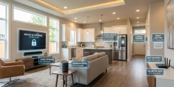 Subscription free alternatives shown in a modern smart home with devices that work without monthly fees.