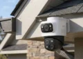 eufy S4 Max dual lens PoE security camera mounted on home exterior with wide angle and pan tilt coverage