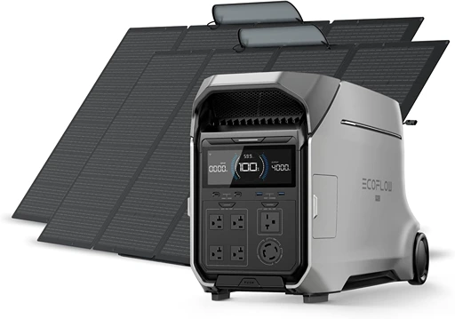 EcoFlow DELTA Pro 3 solar kit with two 400W panels for home backup power